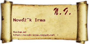 Novák Irma névjegykártya